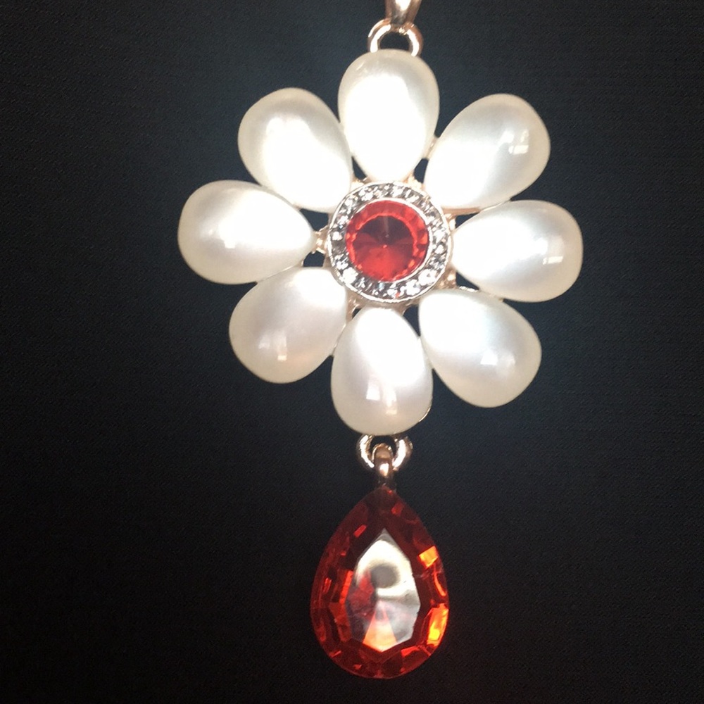 Opal Flower*Drop Crystal Necklace - Picture 1 of 13